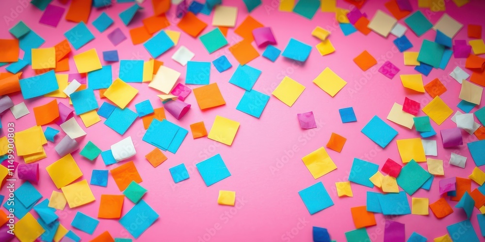 Vibrant confetti scattered on a pink background, creating a festive and joyful scene perfect for celebrations and design projects. Vibrant confetti scattered on a pink background, creating a festive and joyful scene perfect for celebrations and design projects.