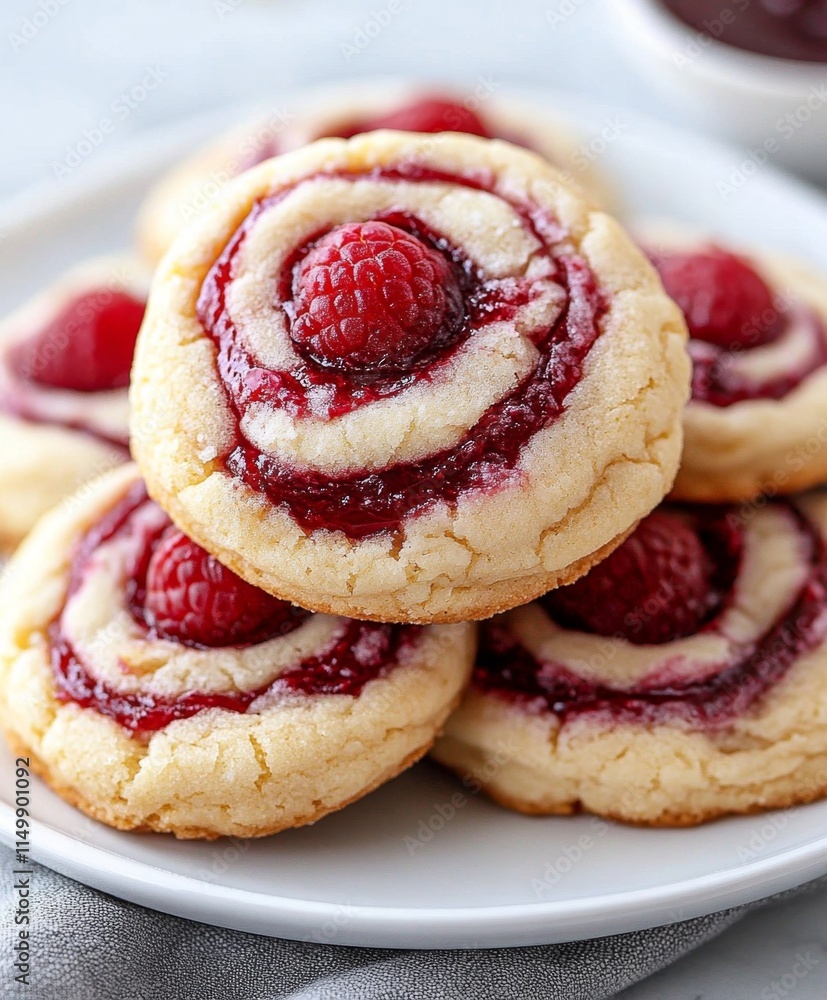 Delicious Raspberry Swirl Cookies Stacked on Plate Delicious Raspberry Swirl Cookies Stacked on Plate