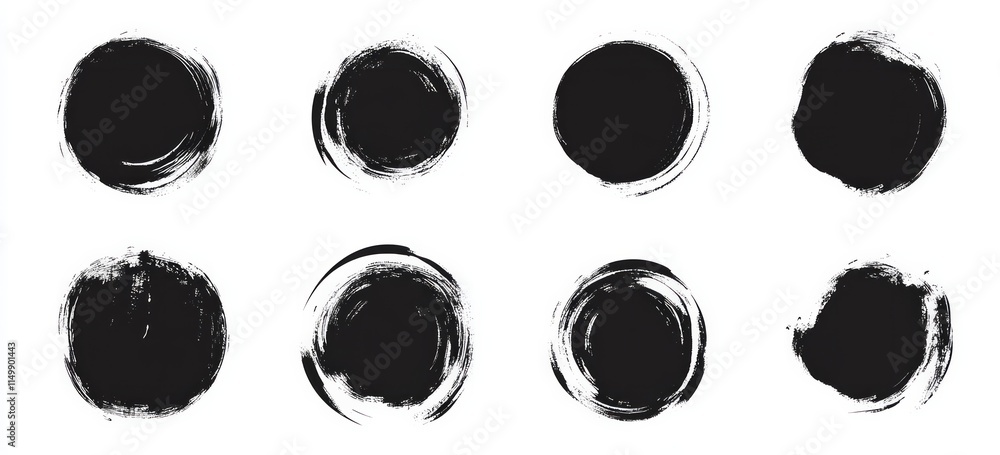 black ink circle brush strokes set on white black ink circle brush strokes set on white