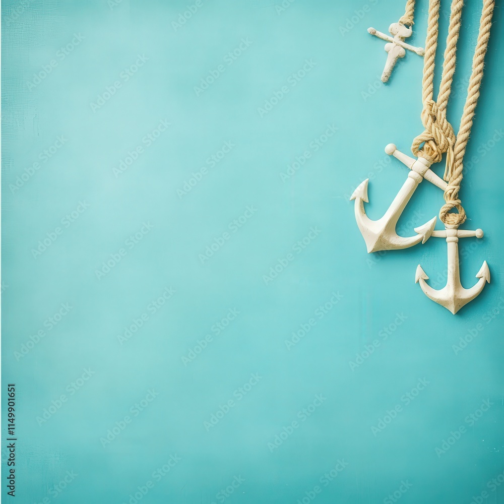 Obraz premium A nautical-themed wedding backdrop with anchors, ropes, and ocean colors.