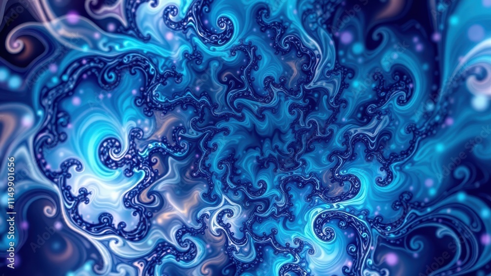 Abstract Swirling Blue and Teal Hues A Psychedelic Fractal Design for Digital Art and Backgrounds