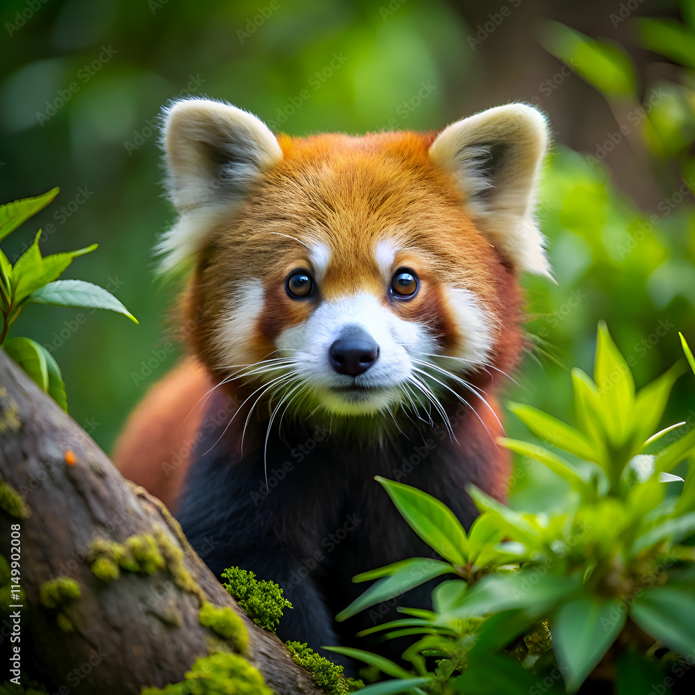 Fototapeta premium Cute Red Panda in Lush Green Forest.