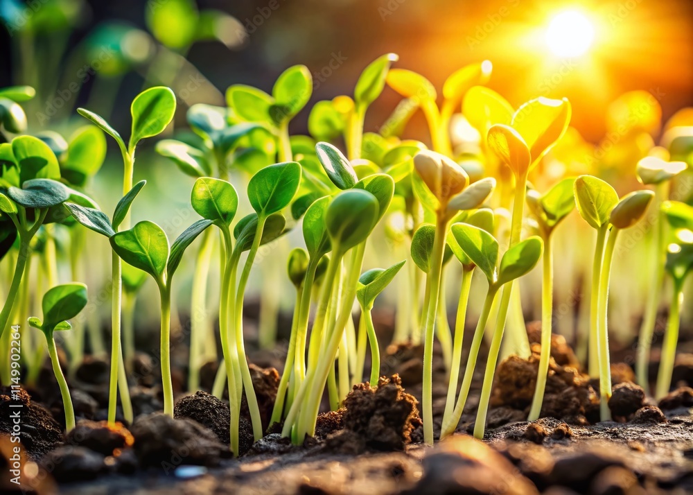 Vibrant Young Bean Sprouts Growing in Sunny Garden Vibrant Young Bean Sprouts Growing in Sunny Garden