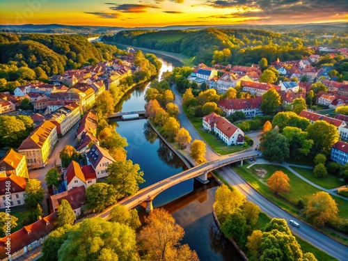 Vilnius Aerial Photography: Vilnele River & Uzupis District, Lithuania - Stunning Drone Shots photo