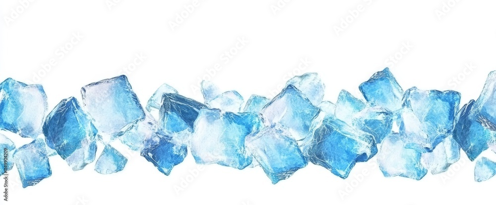 Fototapeta premium Scattered ice cubes on white background.
