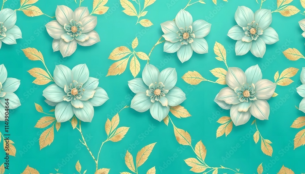 Elegant Teal and Gold Floral Pattern: A Luxurious Botanical Design Elegant Teal and Gold Floral Pattern: A Luxurious Botanical Design
