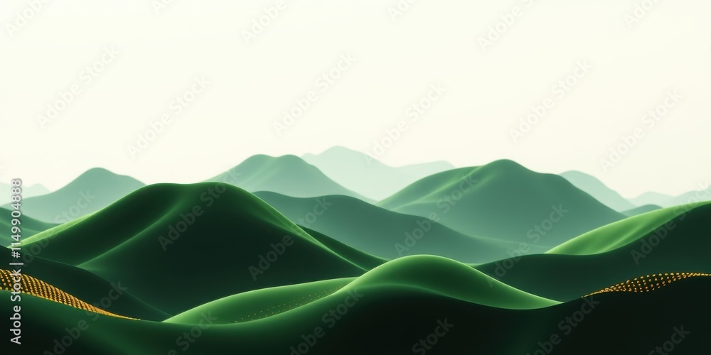 Obraz premium Serene Green Hillscape An Abstract Rendering of Rolling Hills with Subtle Golden Accents