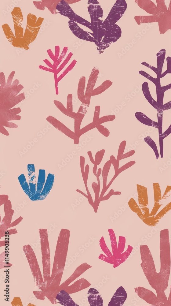 Minimalist Botanical Pattern with Soft Pastel and PANTONE 17-1230 Mocha Mousse Tones Minimalist Botanical Pattern with Soft Pastel and PANTONE 17-1230 Mocha Mousse Tones