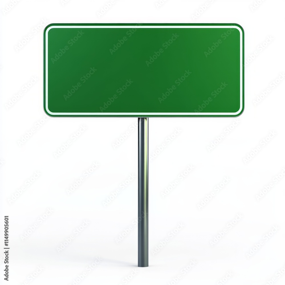 Green travel road sign with pole on white background Green travel road sign with pole on white background