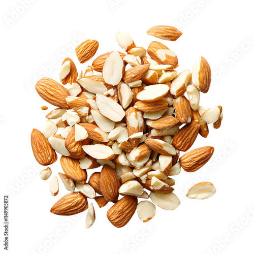 Roasted chopped almonds isolated on transparent background