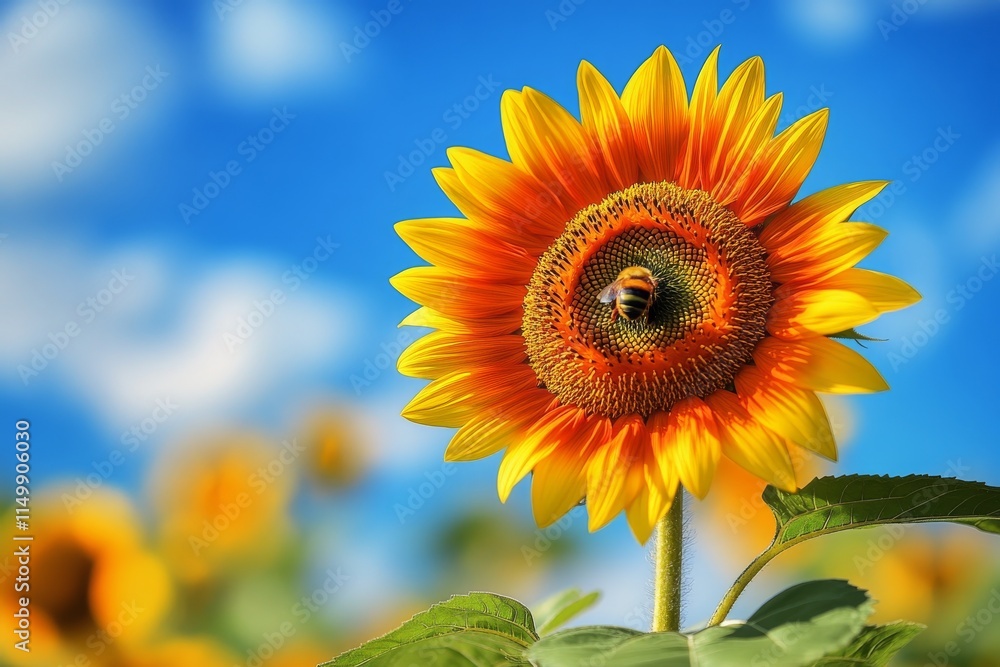Vibrant sunflower blooming in a field under a sunny sky during late afternoon Vibrant sunflower blooming in a field under a sunny sky during late afternoon