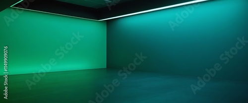 Green studio setup lighting reflection A green studio backdrop with soft, diffused light casts gentle shadows on the floor, providing a clean and minimalist background ideal for showcasing products,1