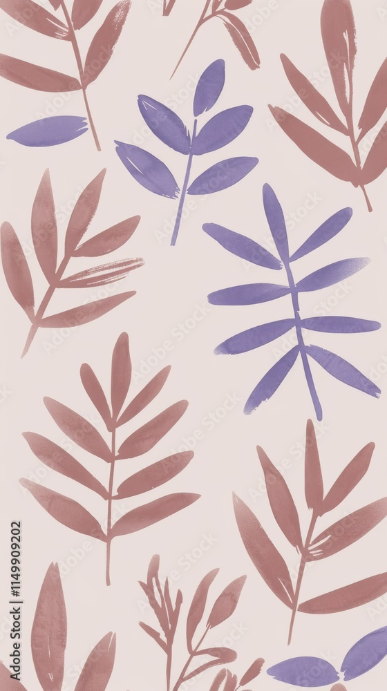 Minimalist Botanical Pattern with Soft Pastel and PANTONE 17-1230 Mocha Mousse Tones Minimalist Botanical Pattern with Soft Pastel and PANTONE 17-1230 Mocha Mousse Tones