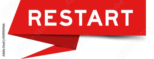 Red color speech banner with word restart on white background