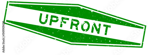 Grunge green upfront word hexagon rubber seal stamp on white background