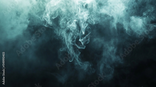 Mystical Morning Mist Blue and White Smoke Swirls in the Air at a Concert, Smoky swirls of dark teal and navy, invoking mystery
