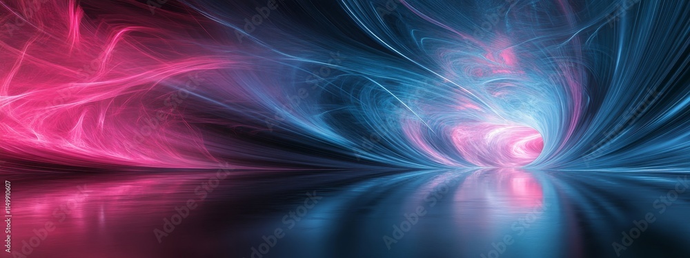 Abstract pink and blue swirling energy vortex with reflection. Abstract pink and blue swirling energy vortex with reflection.