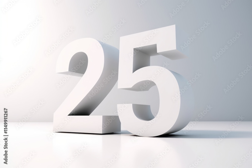 White number 25 on white table. White number 25 on white table.