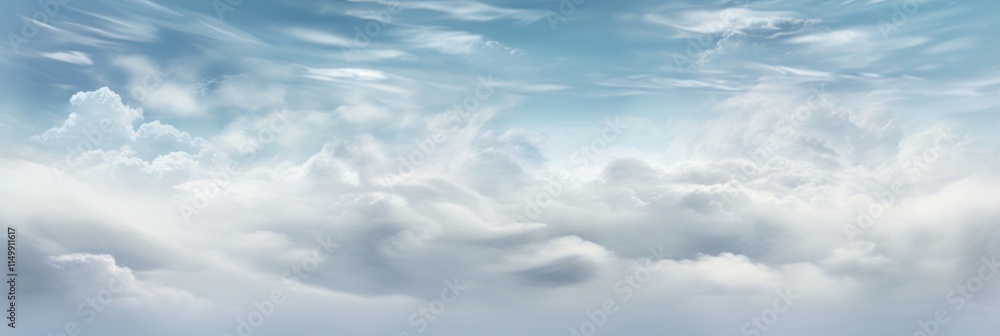 Obraz premium A Majestic View of Effervescent Clouds in a Vast Blue Sky Capturing the Serenity and Tranquility of the Natural World Above Us with Soft, Whimsical White Formations