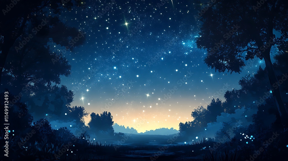 Fototapeta premium Starry night sky background with a blue starry