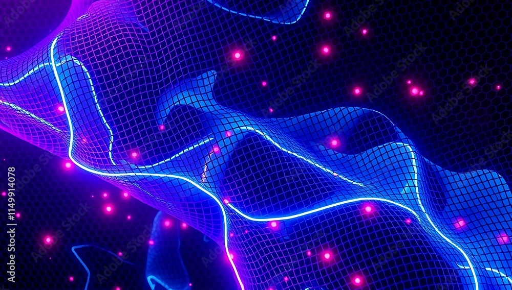 Obraz premium Abstract Blue Grid Wave With Pink Lights