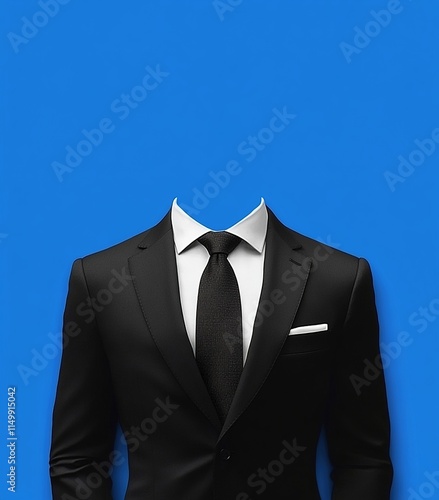Black Tie on White Shirt and Black Suit Mockup Template with Blue Background in Flat Vector Style