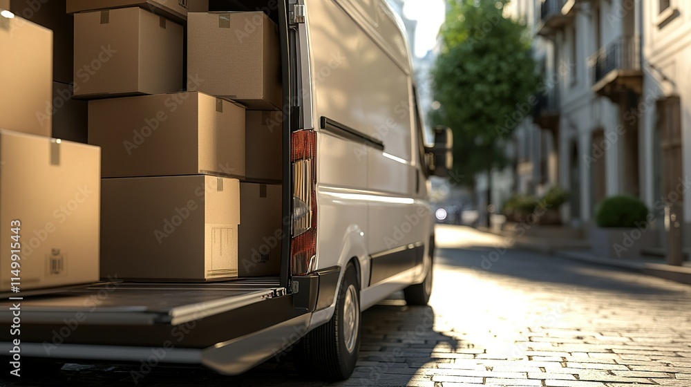 Parcel boxes being loaded onto a delivery truck Parcel boxes being loaded onto a delivery truck