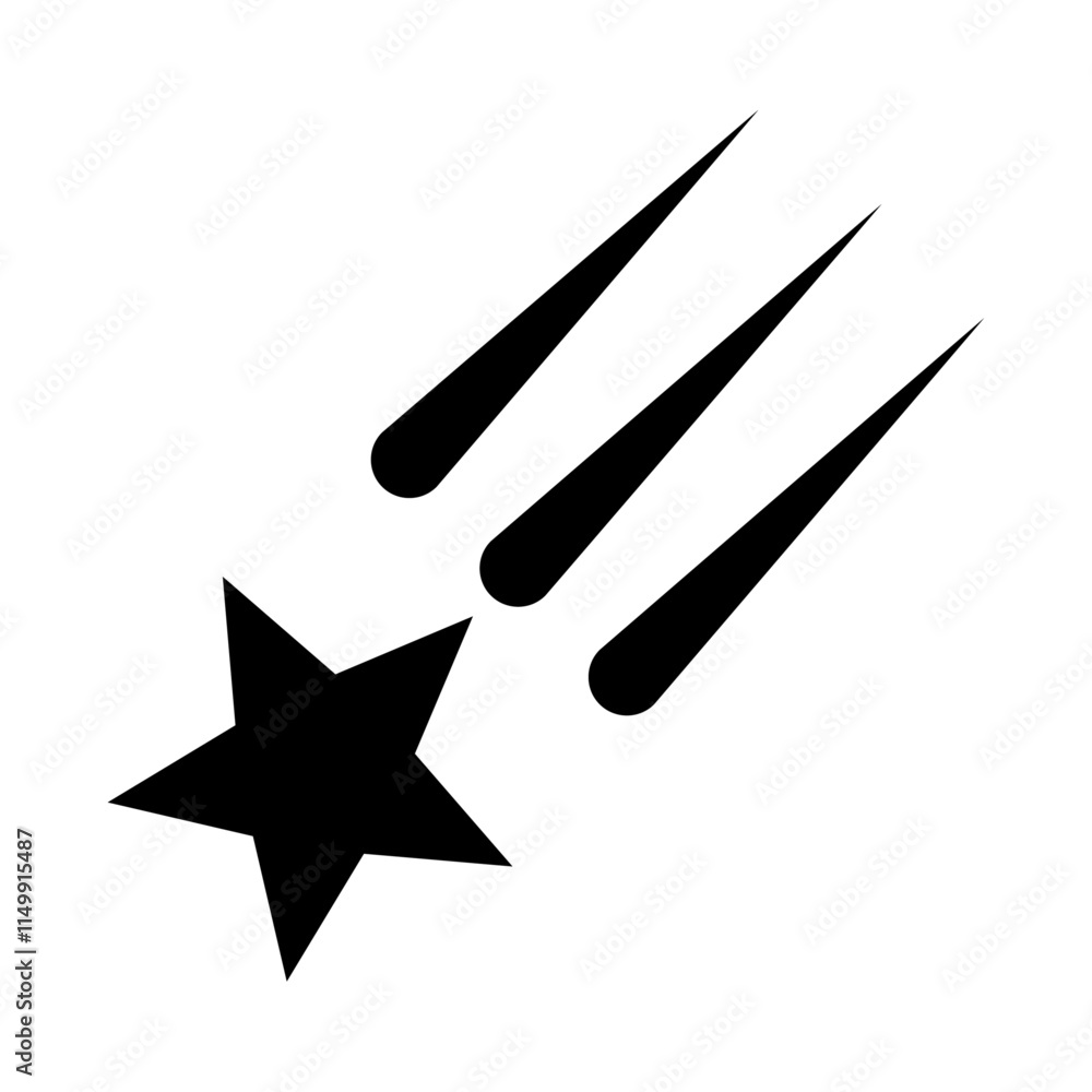 Star silhouette with falling comets, vector design on white background Star silhouette with falling comets, vector design on white background