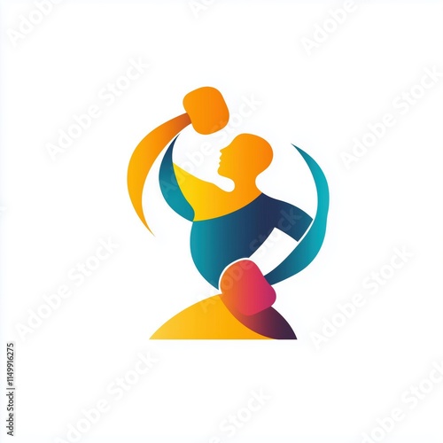 Creative branding logo for fitness company with abstract human figure and weights photo