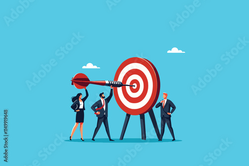 Teamwork in Precision, Business Professionals Collaborating to Hit the Bullseye