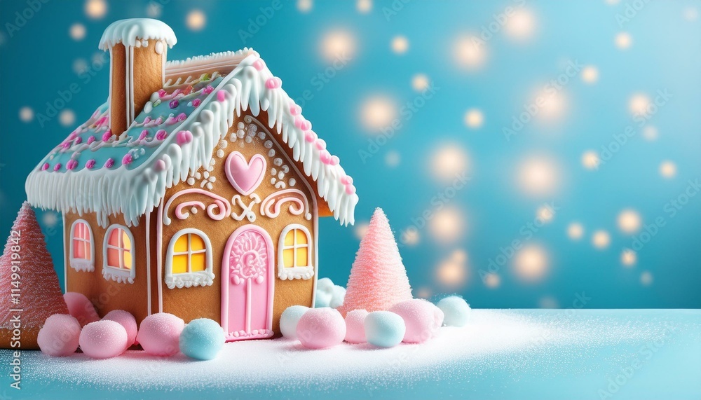 Generated image Cute pastel gingerbread house with copy space Generated image Cute pastel gingerbread house with copy space