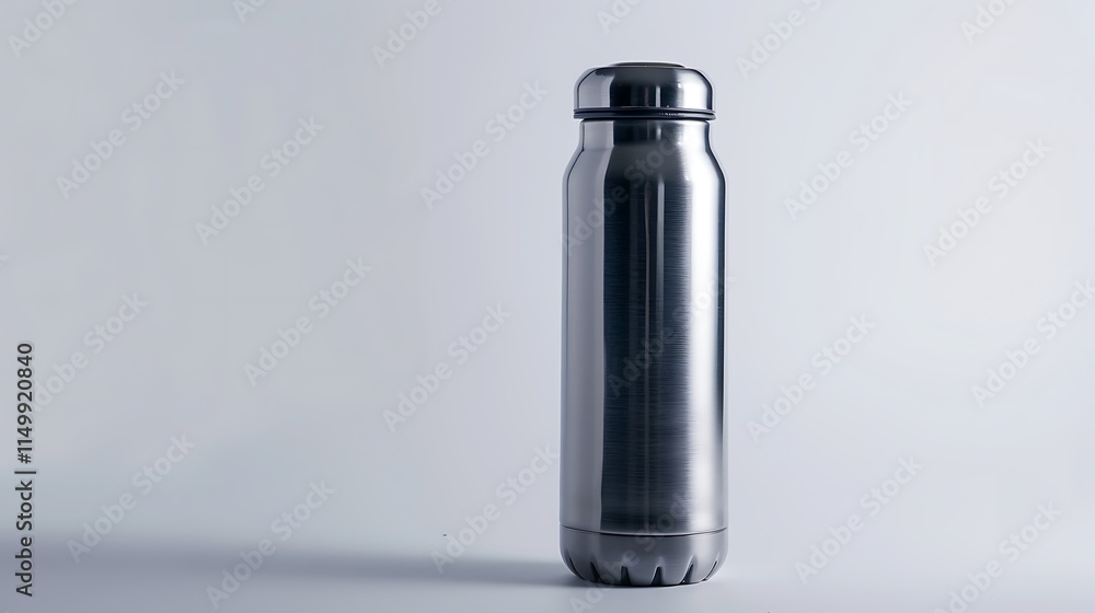 Stainless steel thermos flask with a secure lid on a white background. Stainless steel thermos flask with a secure lid on a white background.