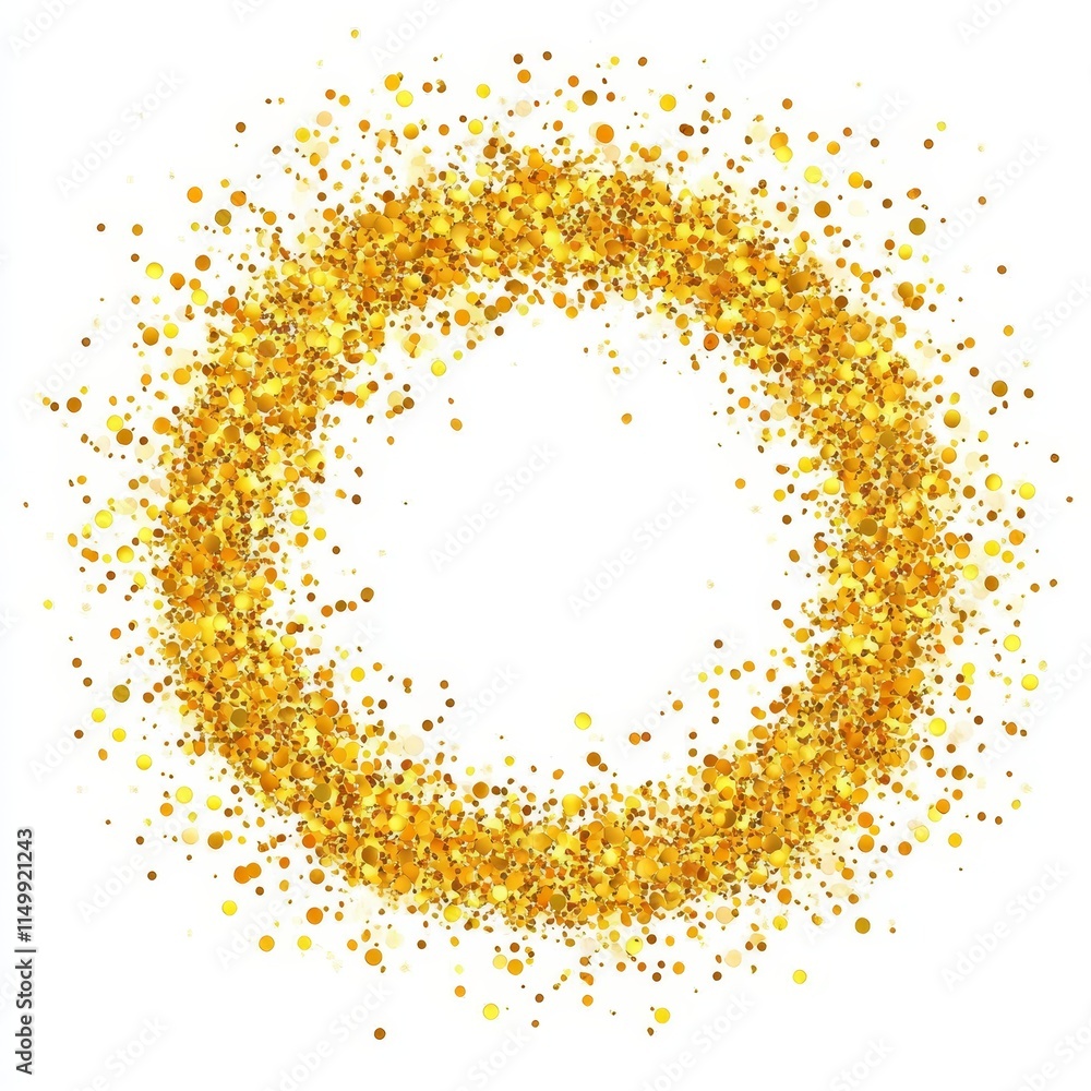 Golden glitter circle frame, isolated on white. Golden glitter circle frame, isolated on white.