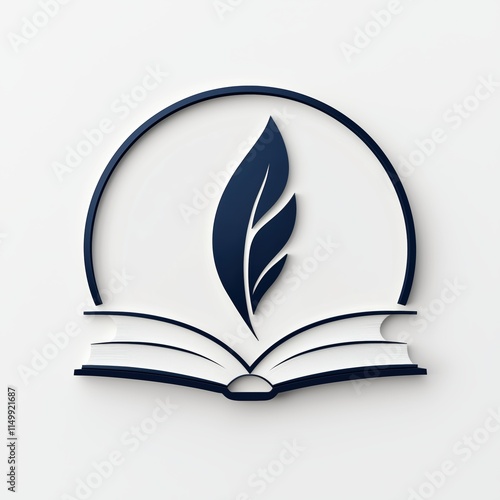 Professional publishing house logo with a navy blue book and pen design