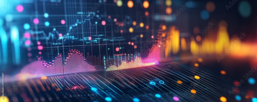 Abstract glowing data visualization with charts and graphs. Abstract glowing data visualization with charts and graphs.