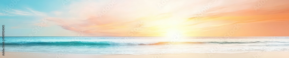 Naklejka premium A sunrise over the ocean wedding backdrop with soft golden hues.