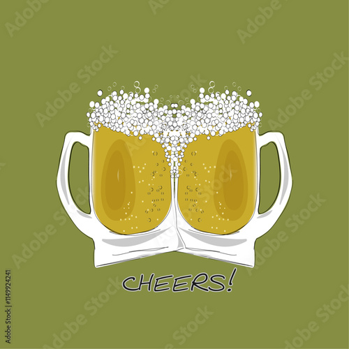 Glasses of beer. Beer day.  Draft beer. Foamy beer. Beer illustration.Cheers! Beer fesival. Octoberfest. 