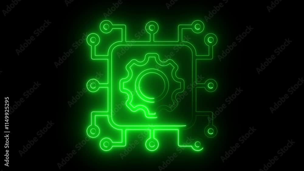 Technology icon animation by green color neon on black background. Technology icon animation by green color neon on black background.