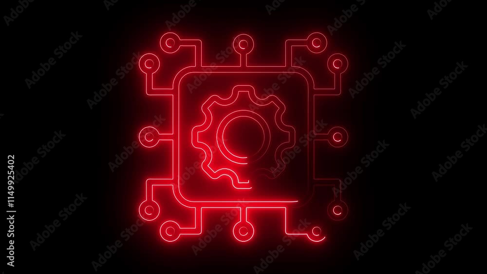 Technology icon animation by red color neon on black background. Technology icon animation by red color neon on black background.
