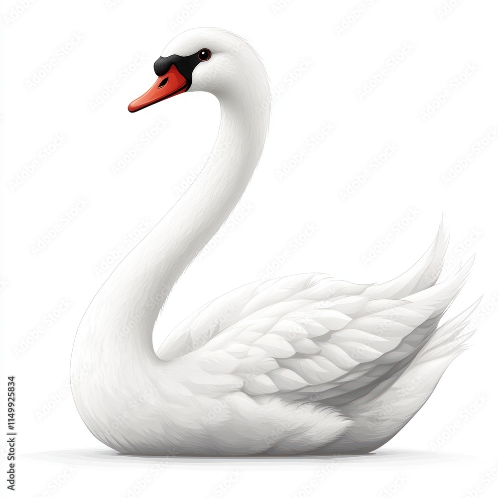 Fototapeta premium Elegant White Swan Gracefully Posing On White Background