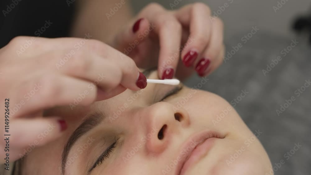 Eyelash extensions, close-up. Female eye with long eyelashes. Eyelash extension procedure. Eyelashes, close-up. Eyelash extensions, close-up. Female eye with long eyelashes. Eyelash extension procedure. Eyelashes, close-up.