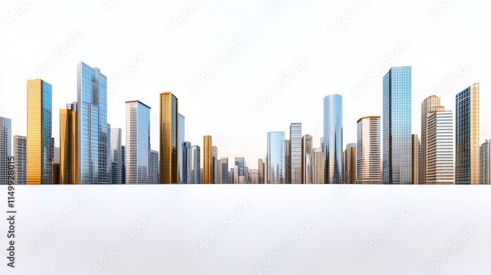 A panoramic view of a modern skyline featuring tall, sleek skyscrapers with glass facades and a bright, minimalistic background. A panoramic view of a modern skyline featuring tall, sleek skyscrapers with glass facades and a bright, minimalistic background.