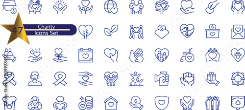 Charity icons set. Collection of hands, donations,
