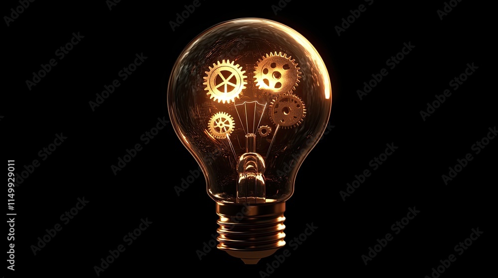 Glowing lightbulb with intricate gears inside, representing innovation and mechanism. Glowing lightbulb with intricate gears inside, representing innovation and mechanism.