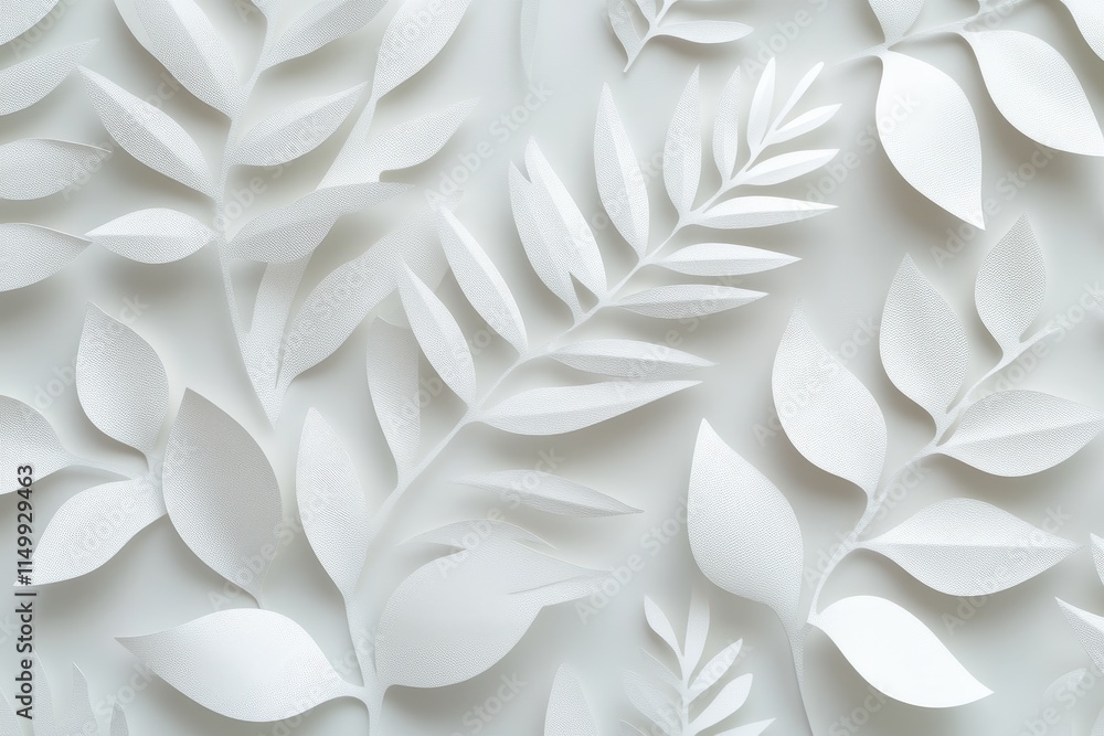 White paper leaves arranged in a repeating pattern. White paper leaves arranged in a repeating pattern.