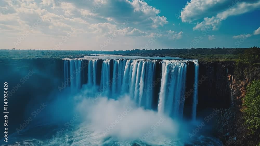 Majestic Waterfall Under Blue Sky Majestic Waterfall Under Blue Sky