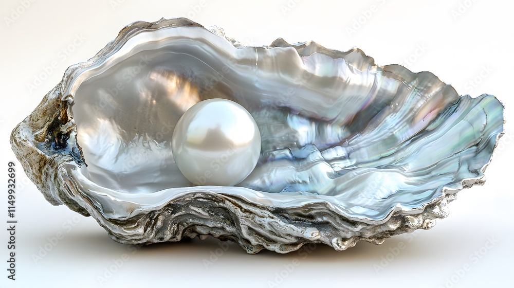 The luxurious oyster shell features a perfect white pearl nestled within an iridescent interior. This exquisite subject is captured in ultra-detailed photography against pristine white backdrop. The luxurious oyster shell features a perfect white pearl nestled within an iridescent interior. This exquisite subject is captured in ultra-detailed photography against pristine white backdrop.