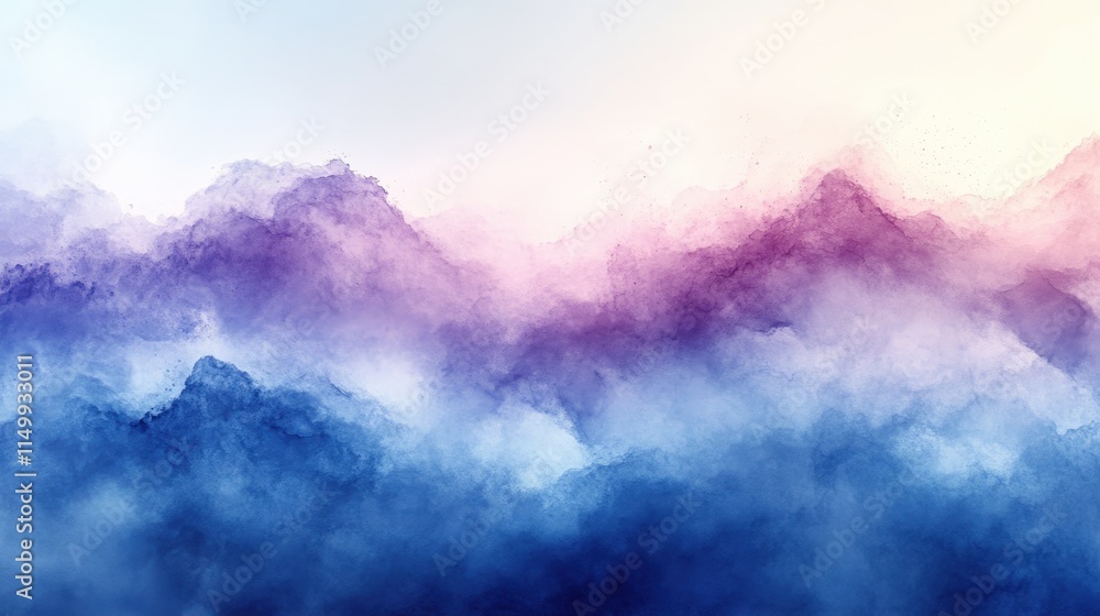 Fototapeta premium Dreamlike, colorful landscape with misty mountains and soft pastel hues.