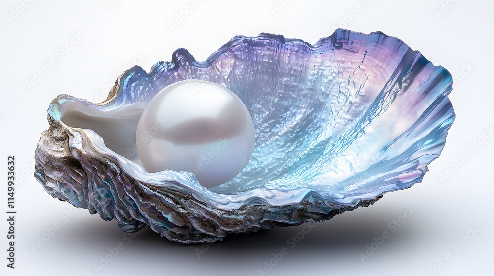 The luxurious oyster shell features a perfect white pearl nestled within an iridescent interior. This exquisite subject is captured in ultra-detailed photography against pristine white backdrop. The luxurious oyster shell features a perfect white pearl nestled within an iridescent interior. This exquisite subject is captured in ultra-detailed photography against pristine white backdrop.