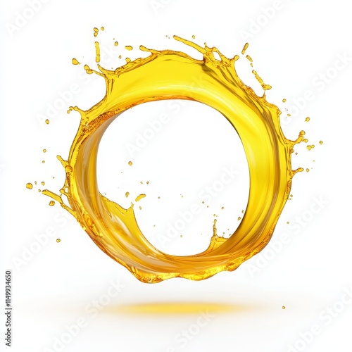 Yellow liquid splash forming a circle. photo